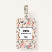 エッフェルタワー蝶とバラパターン バッジ (裏面クリップ)