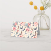 エッフェルタワー蝶とバラパターン プレイスカード (裏面)