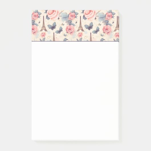 エッフェルタワー蝶とバラパターン ポストイット (正面)