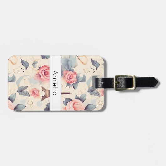 エッフェルタワー蝶とバラパターン ラゲッジタグ (正面横)