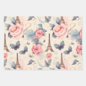 エッフェルタワー蝶とバラパターン ラッピングペーパーシート (正面2)