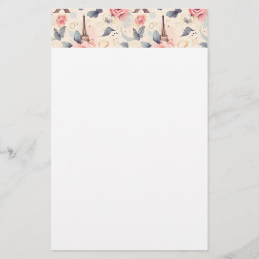 エッフェルタワー蝶とバラパターン 便箋 (裏面)
