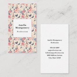 エッフェルタワー蝶とバラパターン 名刺