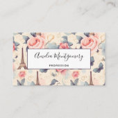 エッフェルタワー蝶とバラパターン 名刺 (正面)