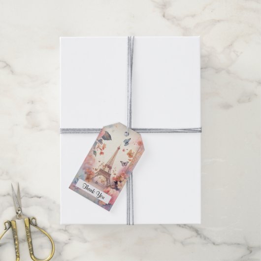 エッフェルタワー蝶と花ありがとう ギフトタグ (より糸付き)