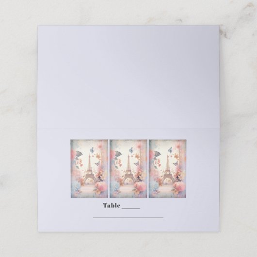エッフェルタワー蝶と花のテーブル プレイスカード (外部開封)