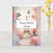 エッフェルタワー蝶と花誕生日 カード (黄色い花)