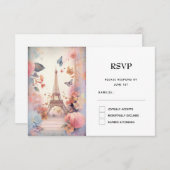 エッフェルタワー蝶と花 出欠カード (正面/裏面)