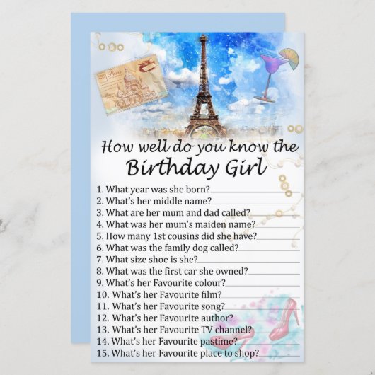 エッフェルタワー誕生日の女の子をどれだけ知っているか (正面/裏面)