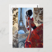 エッフェルタワー赤いドレス行こう ポストカード (正面/裏面)