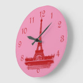 エッフェルタワー赤とピンク ラージ壁時計 (傾斜)