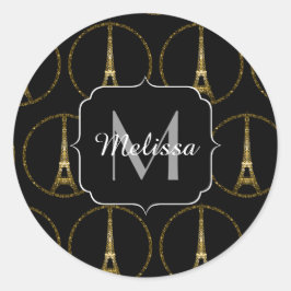 エッフェルタワー金ゴールドグリッタースパークルスブラックモノグラム ラウンドシール