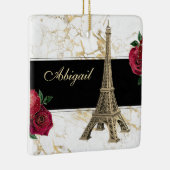 エッフェルタワー金ゴールドホワイトマーブルバラクリスマス セラミックオーナメント (右)