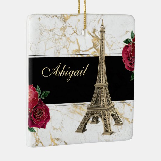 エッフェルタワー金ゴールドホワイトマーブルバラクリスマス セラミックオーナメント (右)