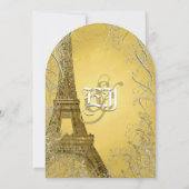エッフェルタワー金ゴールド旋回葉金ゴールドメタル焼け 招待状 (裏面)