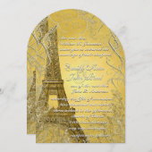 エッフェルタワー金ゴールド旋回葉金ゴールドメタル焼け 招待状 (正面/裏面)