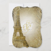 エッフェルタワー金ゴールド旋回葉金ゴールドメタル焼け 招待状 (裏面)