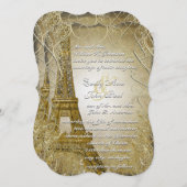 エッフェルタワー金ゴールド旋回葉金ゴールドメタル焼け 招待状 (正面/裏面)