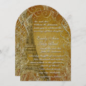 エッフェルタワー金ゴールド旋回葉金ゴールドメタル焼け 招待状 (正面/裏面)