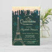 エッフェルタワー、ティアラ、ドリップスグリーンキンセアニラ 招待状 (スタンド正面)