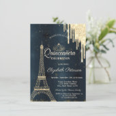 エッフェルタワー、ティアラ、ドリップスダークブルーキンセアニラ 招待状 (スタンド正面)