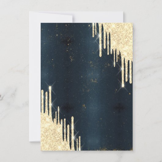 エッフェルタワー、ティアラ、ドリップスダークブルーキンセアニラ 招待状 (裏面)