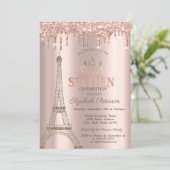 エッフェルタワー、ティアラ、ドリップバラ金ゴールドスウィート16 招待状 (スタンド正面)