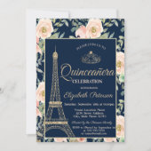 エッフェルタワー,ティアラ,バラネイビーブルーキンセアニラ 招待状 (正面)