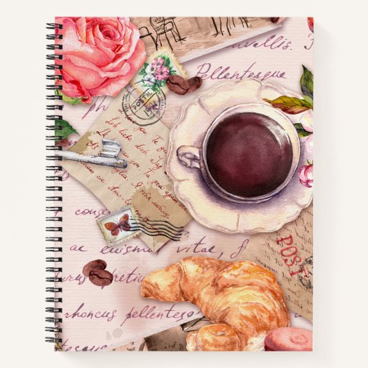 エッフェルタワー、ティーカップ、手書文字 ノートブック (正面)