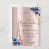 エッフェルタワー、ドリップスブルーフラワーズキンセアニラ 招待状 (正面)