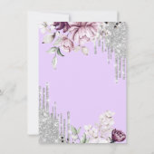 エッフェルタワー、ドリップス、薄紫フラワースウィート16 招待状 (裏面)