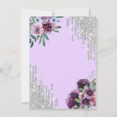 エッフェルタワー、ドリップ、紫色の花Sweet 16 招待状 (裏面)