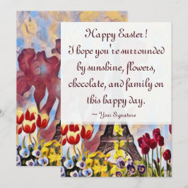 エッフェルタワー、パリアイリス、チューリップフラワーイースター シーズンカード