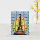 エッフェルタワー、パリフルーアデリス・イースター誕生日 カード (黄色い花)