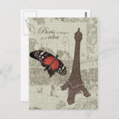 エッフェルタワー、パリ通り、バタフライ ポストカード (正面/裏面)