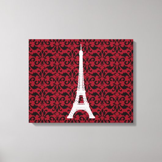 エッフェルタワー、パリ、ダマスクパターン、ダマスクフランスの キャンバスプリント (正面)