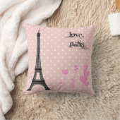 エッフェルタワー，パリ，ハート,水玉模様，ピンク クッション (ブランケット)