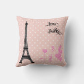 エッフェルタワー，パリ，ハート,水玉模様，ピンク クッション (裏面)