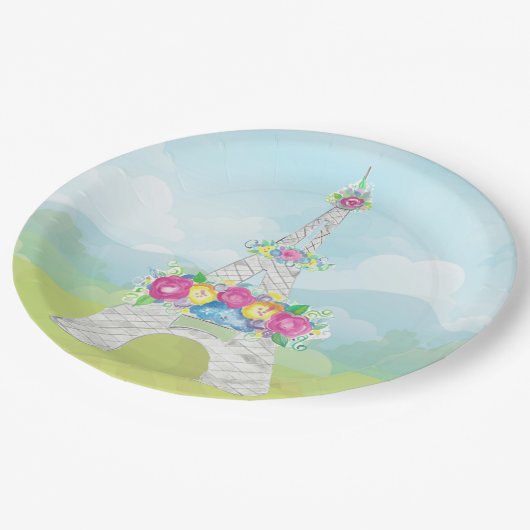 エッフェルタワー、パリ、フランス、パーティーテーマ ペーパープレート (アングル)