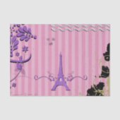 エッフェルタワー，パリ，花ストライプ，ピンク 薄葉紙 (正面)