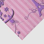 エッフェルタワー，パリ，花ストライプ，ピンク 薄葉紙 (詳細)