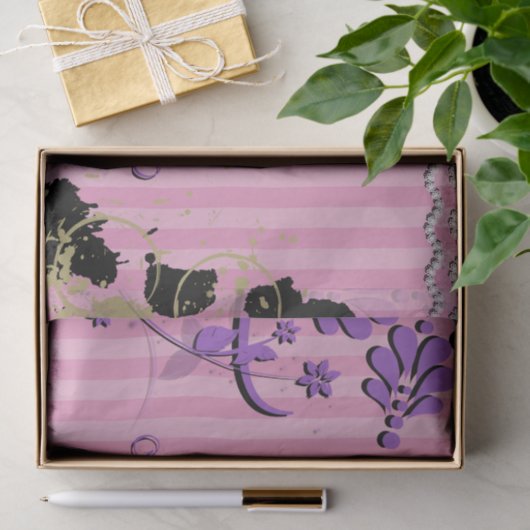 エッフェルタワー，パリ，花ストライプ，ピンク 薄葉紙 (ギフト)