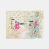 エッフェルタワー&ピンクリップヴィンテージパターン フリースブランケット (正面(横))