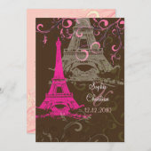 エッフェルタワー/ピンク/チョコレート結婚式招待状 招待状 (正面/裏面)