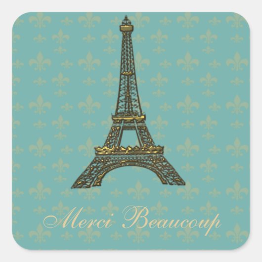 エッフェルタワー（紋章の）フラ・ダ・リヴィンテージグリーン スクエアシール (正面)