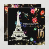 エッフェルタワー+花火シャンパンバブル 招待状 (正面/裏面)