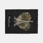 エッフェルタワー|金の碑文パリのハート フリースブランケット (正面(横))