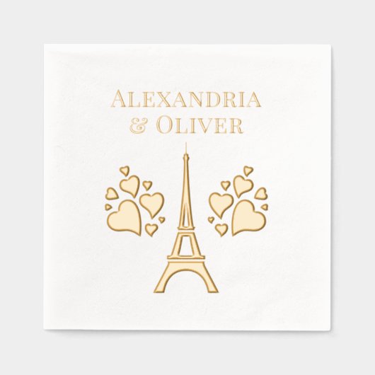 エッフェルタワー#1ハート名またはカップル 箔ナプキン (正面)
