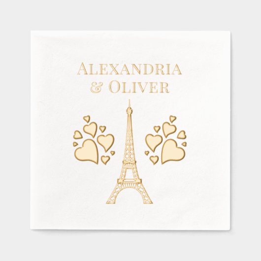 エッフェルタワー#2ハート名またはカップル 箔ナプキン (正面)
