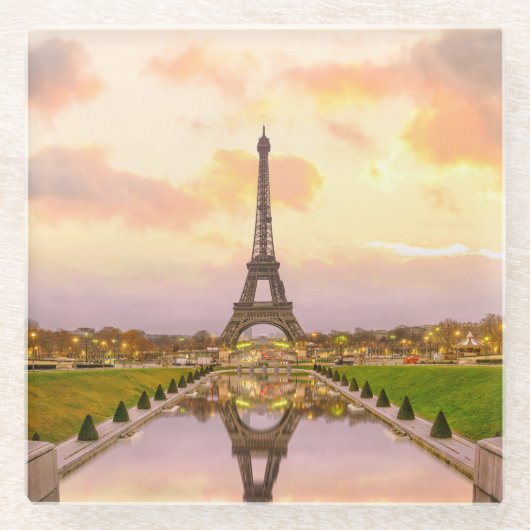 エッフェルタワーatサンライズfromトロカデロ噴水 ガラスコースター (正面)